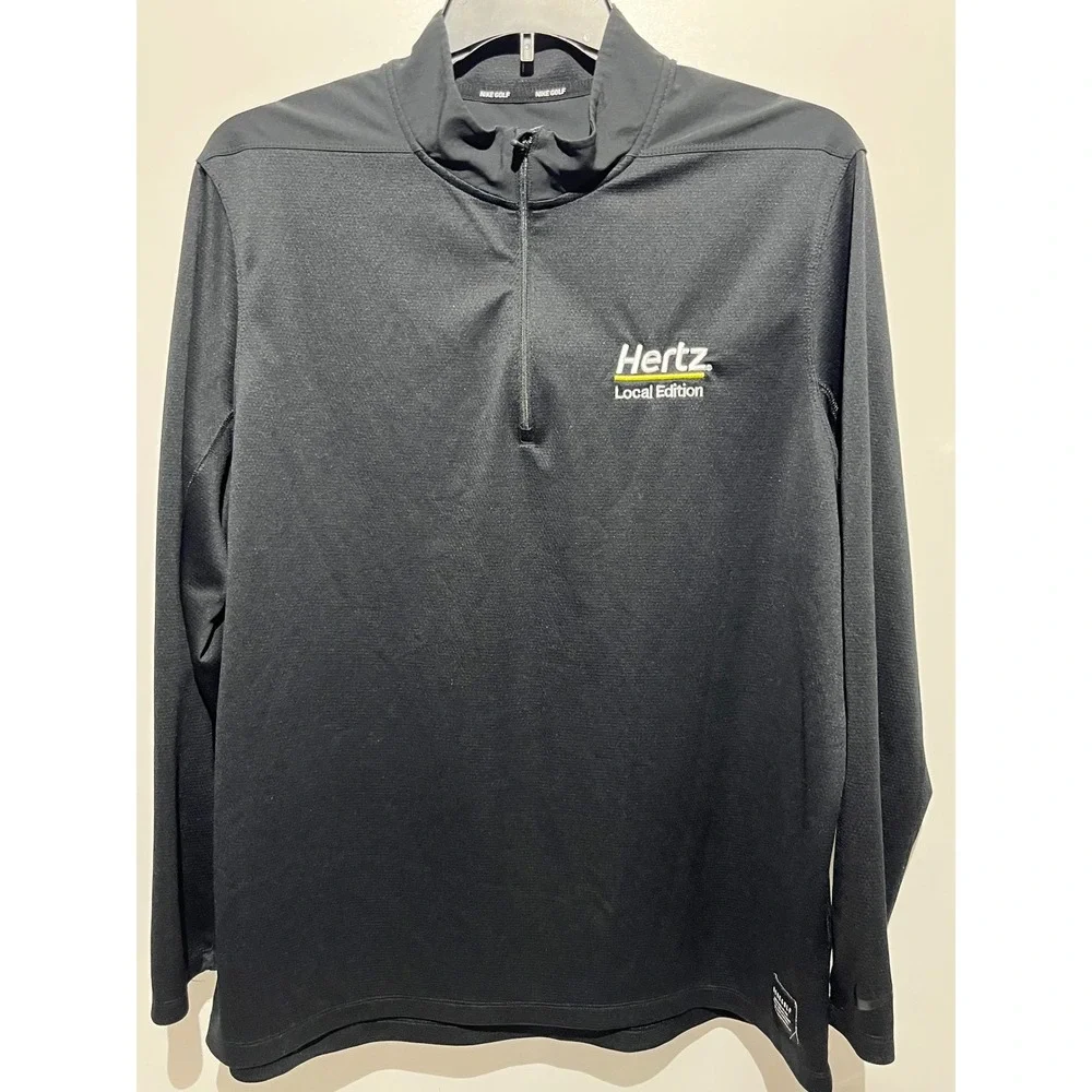Nike Golf Dri-FIT‎ Mens XL Black 1/4 Zip Pullover Hertz Local Edition Logo